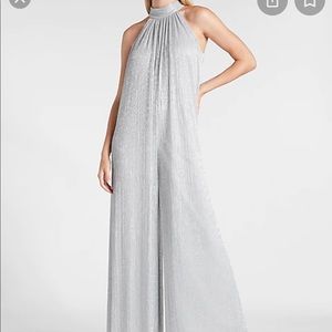 Metallic mock neck shapeless jumpsuit